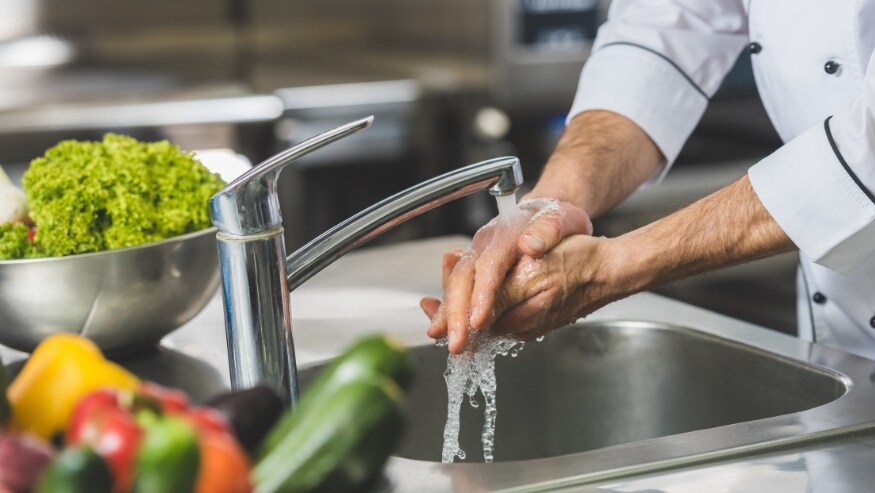Hand washing in a commercial kitchen