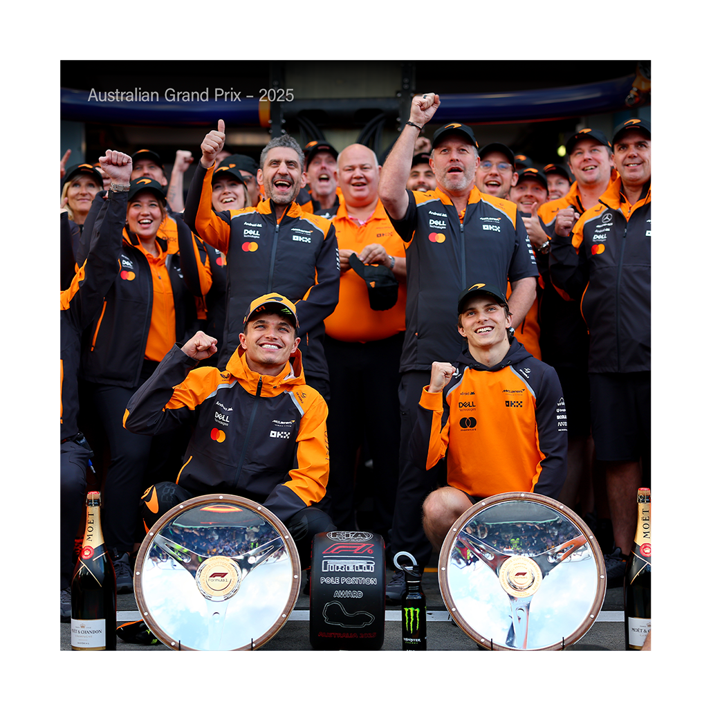 McLaren Race team shot with trophies